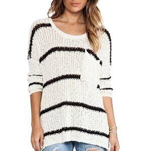 Free People Greenwich Village Oversized Striped Pullover Sweater Cotton S